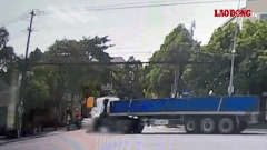 Scene of the accident between a tractor-trailer and a motorbike, killing 1 person. Photo: Thanh An