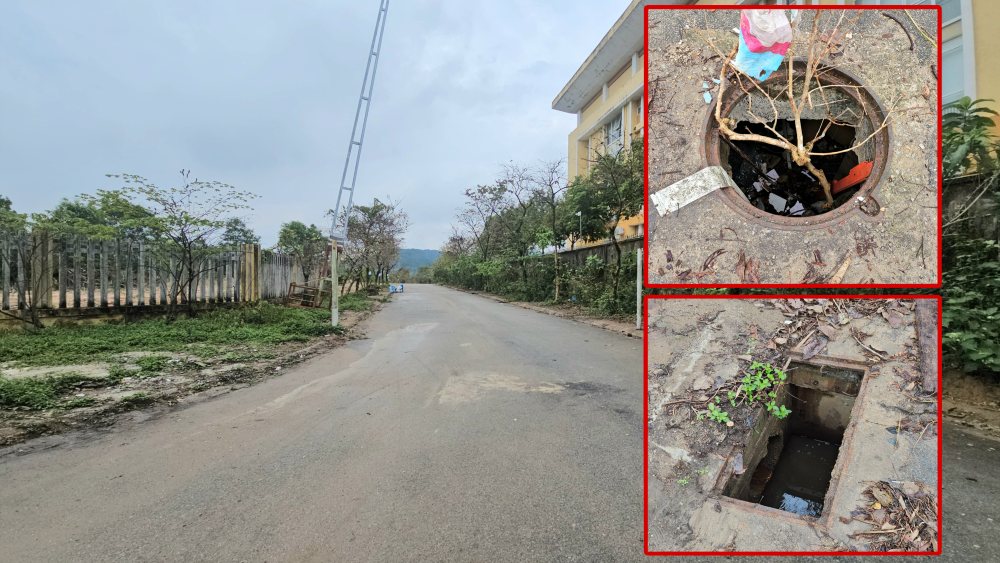 Sewer covers disappeared en masse on a road in Hue. Photo: Nguyen Luan