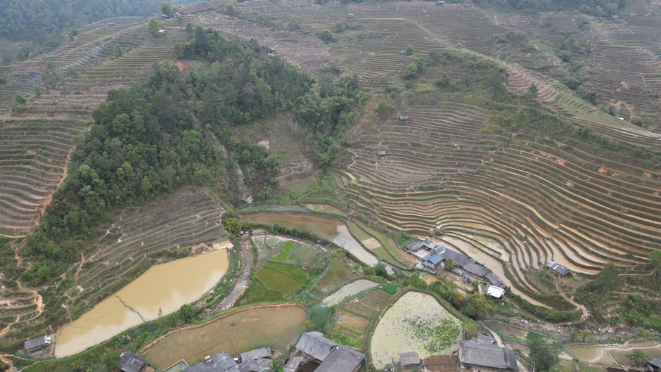 Các thửa ruộng được bố trí cao thấp khác nhau, phải chia nước theo giờ. Ảnh: Hùng Cường