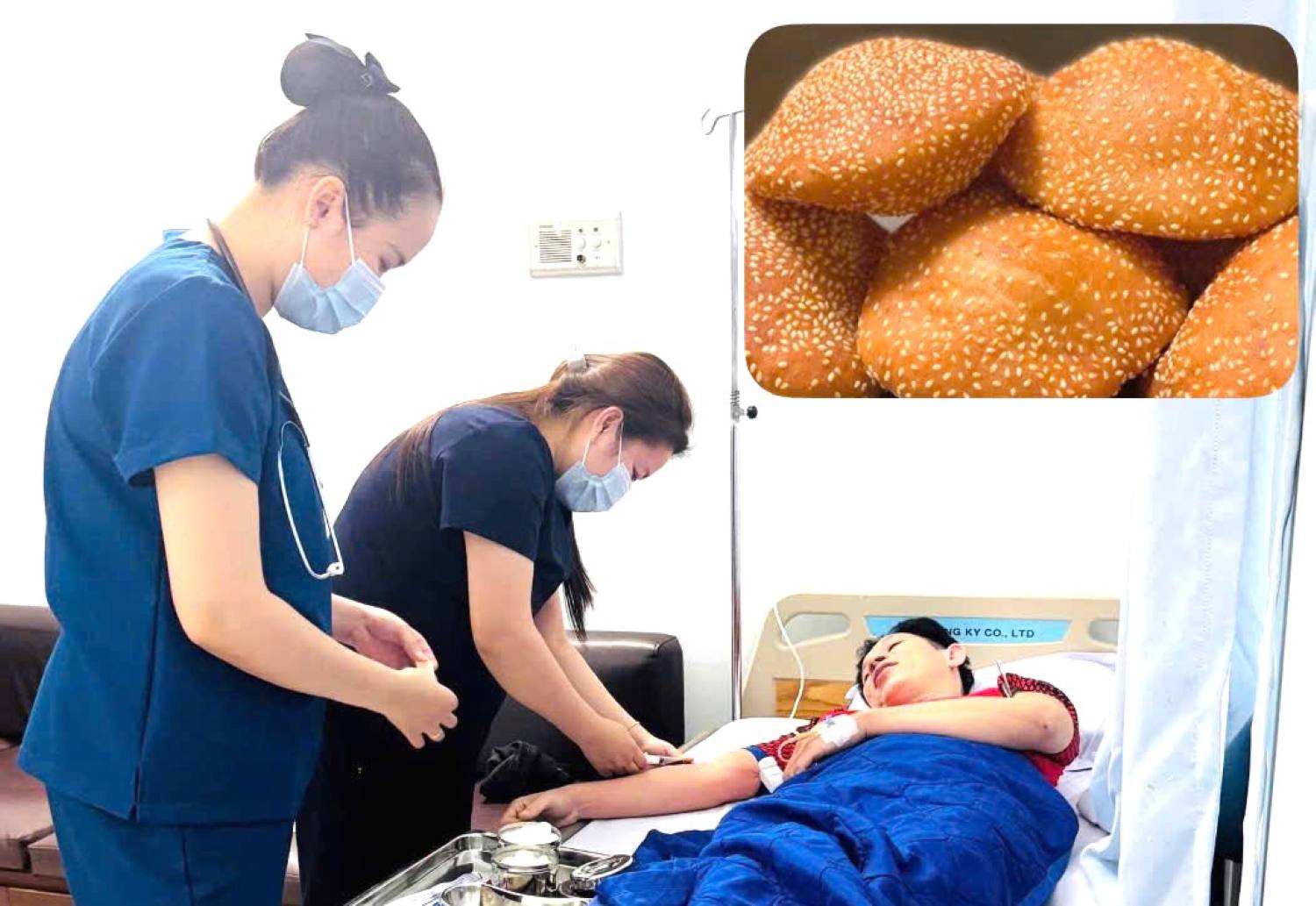 Doctors and nurses perform emergency treatment for a male patient in Khanh Hoa who suffered anaphylactic shock suspected of being due to pepper cake allergy. Photo: Hospital 22-12