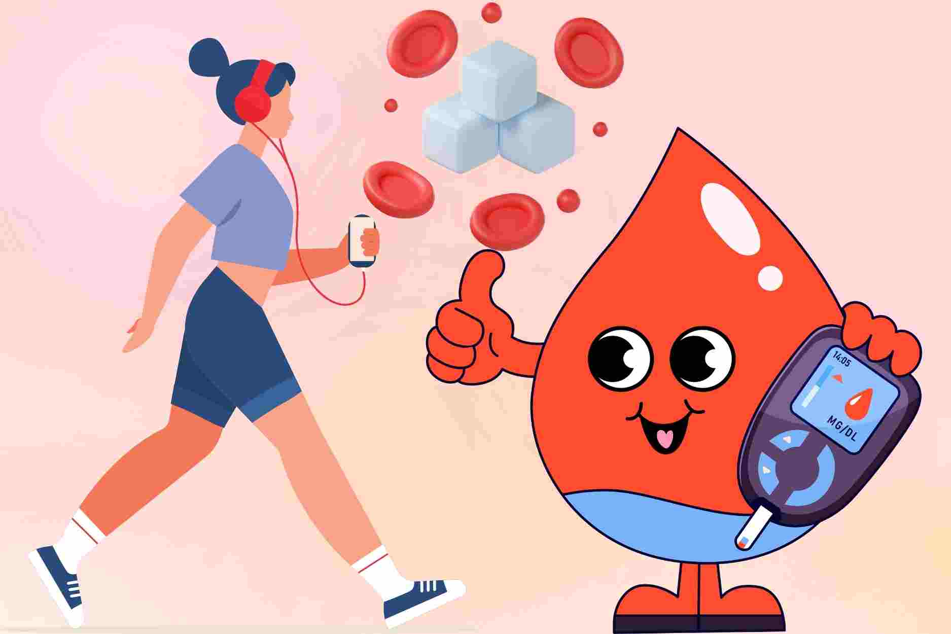 Notes when walking quickly to support blood sugar control, good for muscles