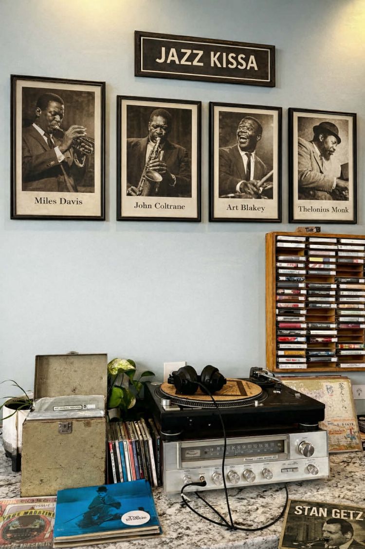 Space to listen to vinyl records and portraits of Jazz artists - images reminiscent of Kissa Jazz culture in Japan. Photo: Phuong Linh
