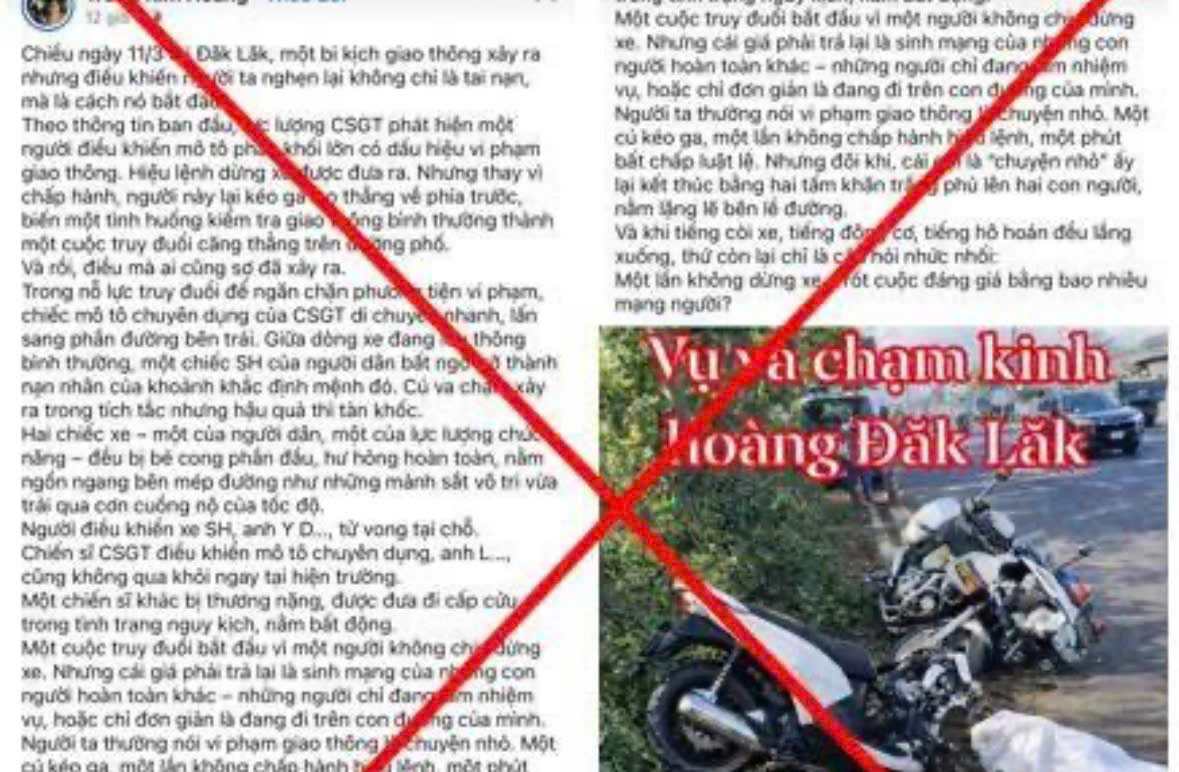 Dak Lak Provincial Police deny rumors of traffic police officers dying while chasing violators. Photo: Police provided