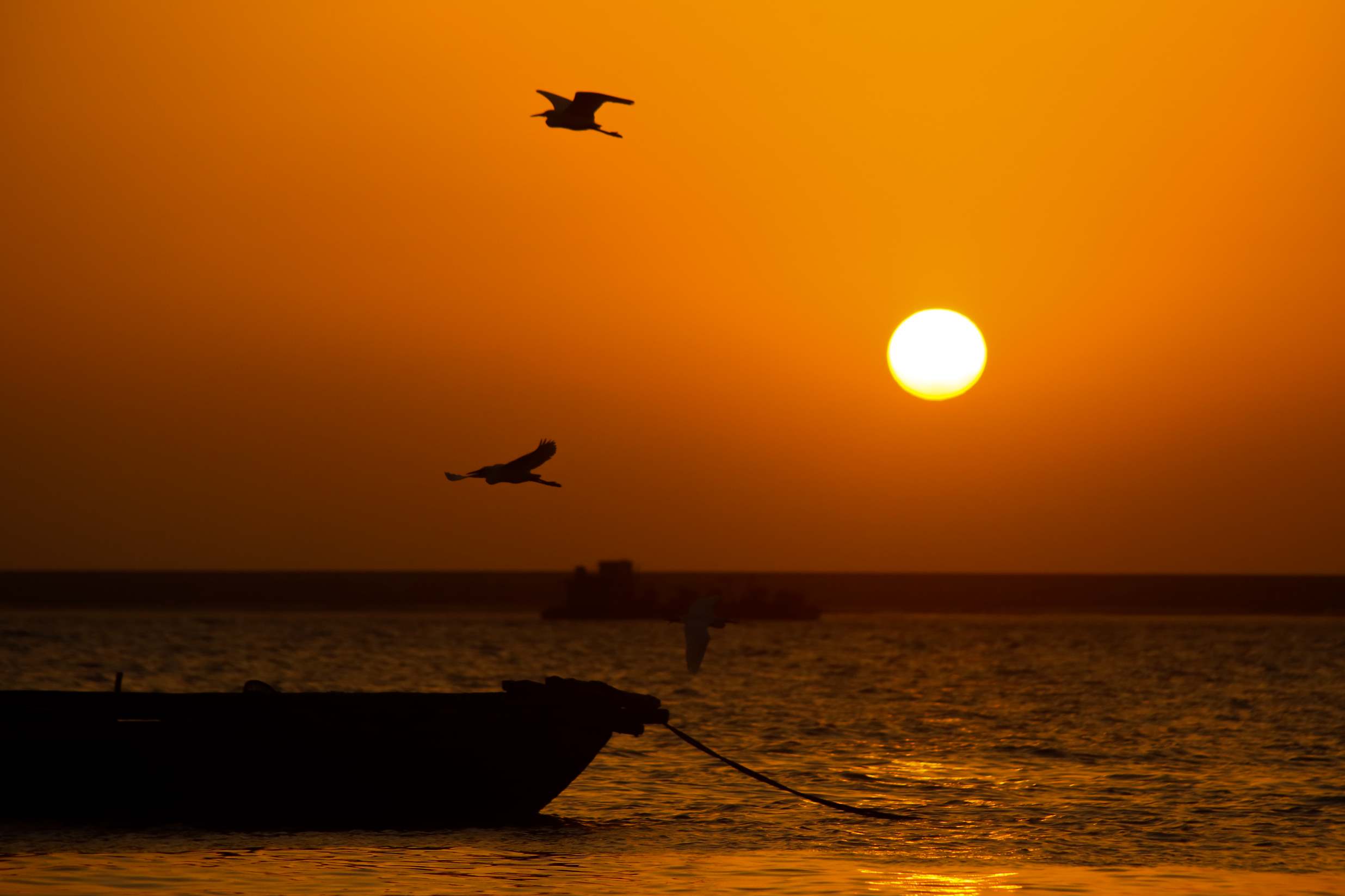 เมื่อดวงอาทิตย์ค่อยๆ ลับขอบฟ้า ทะเลนอกชายฝั่งเกาะแคทไฮก็เปลี่ยนเป็นสีส้มเหลืองอบอุ่น