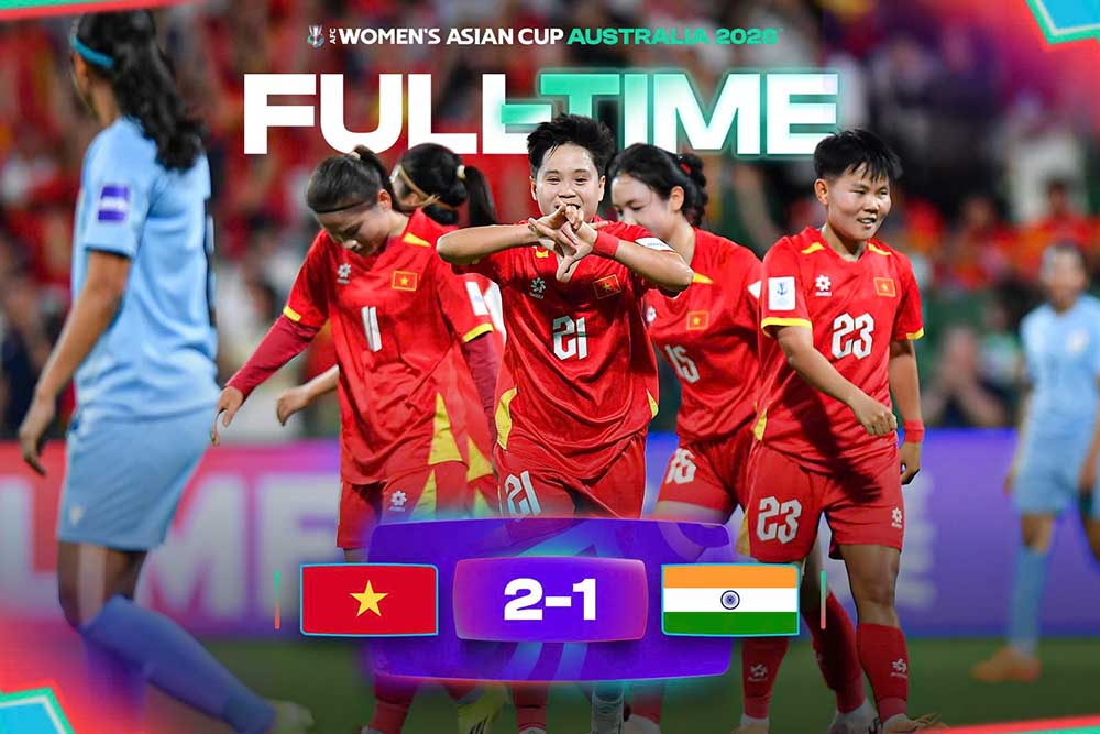 Striker Ngan Thi Van Su of the Vietnamese women's team made her mark with a goal against the Indian women's team in the group stage of the 2026 Women's Asian Cup. Photo: VFF
