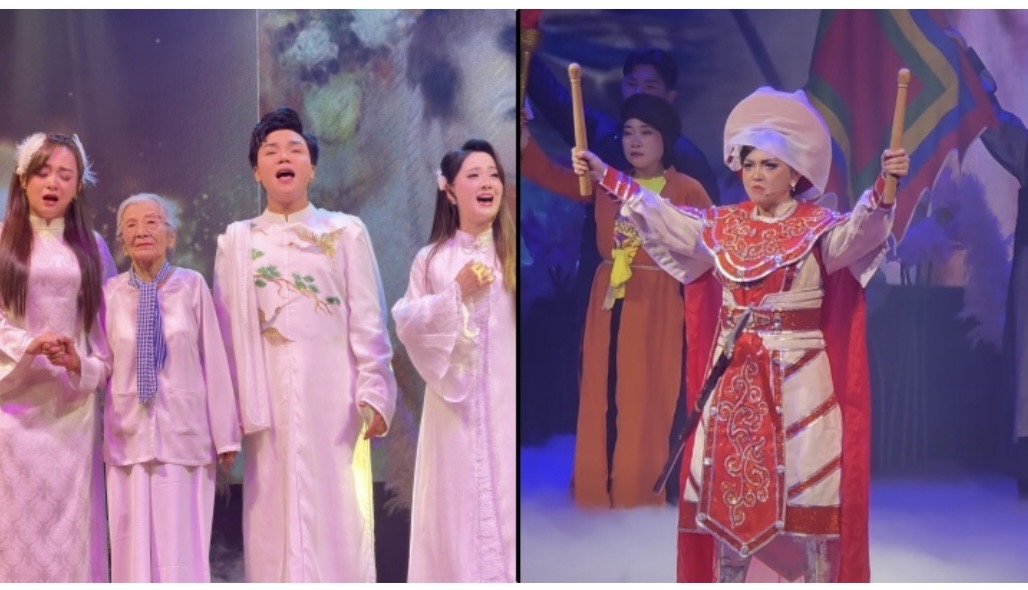 Vu Linh's niece (right) and some artists (left) performing in the "Southern Love" night 4. Photo: "Southern Love"