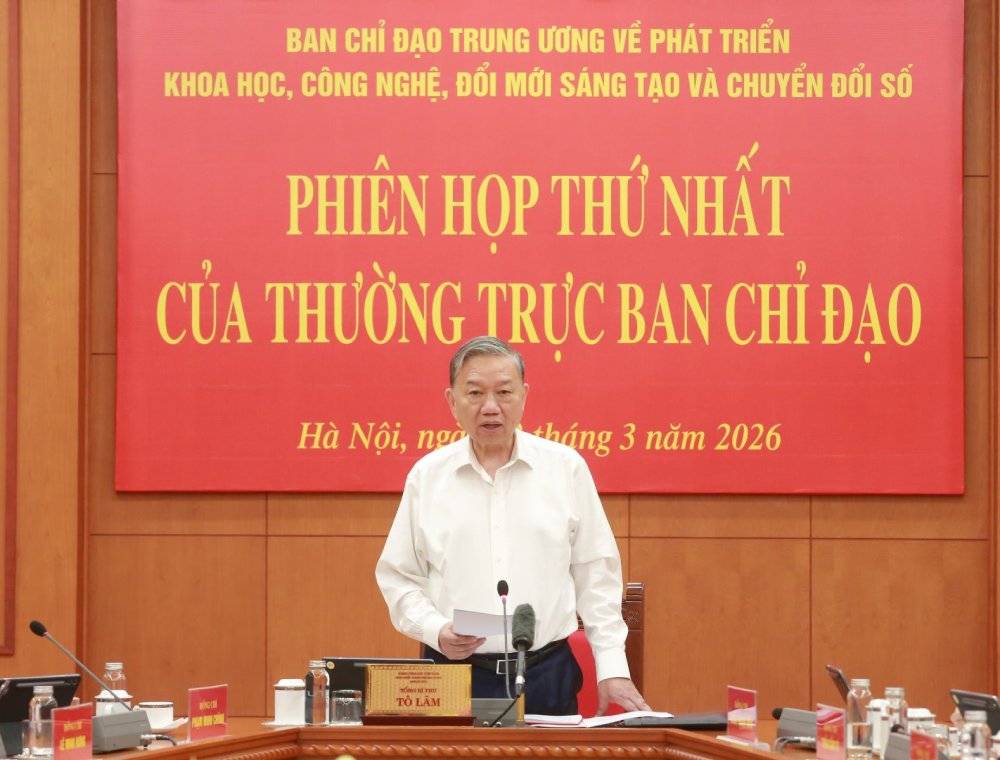 General Secretary To Lam - Head of the Central Steering Committee for Science and Technology Development, Innovation and Digital Transformation chaired the meeting. Photo: Hien Hoa