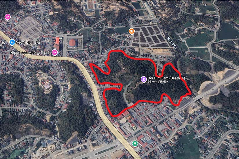 Di tích Trung tâm đề kháng Him Lam có tổng diện tích 136.900m2. Ảnh: Google Maps.