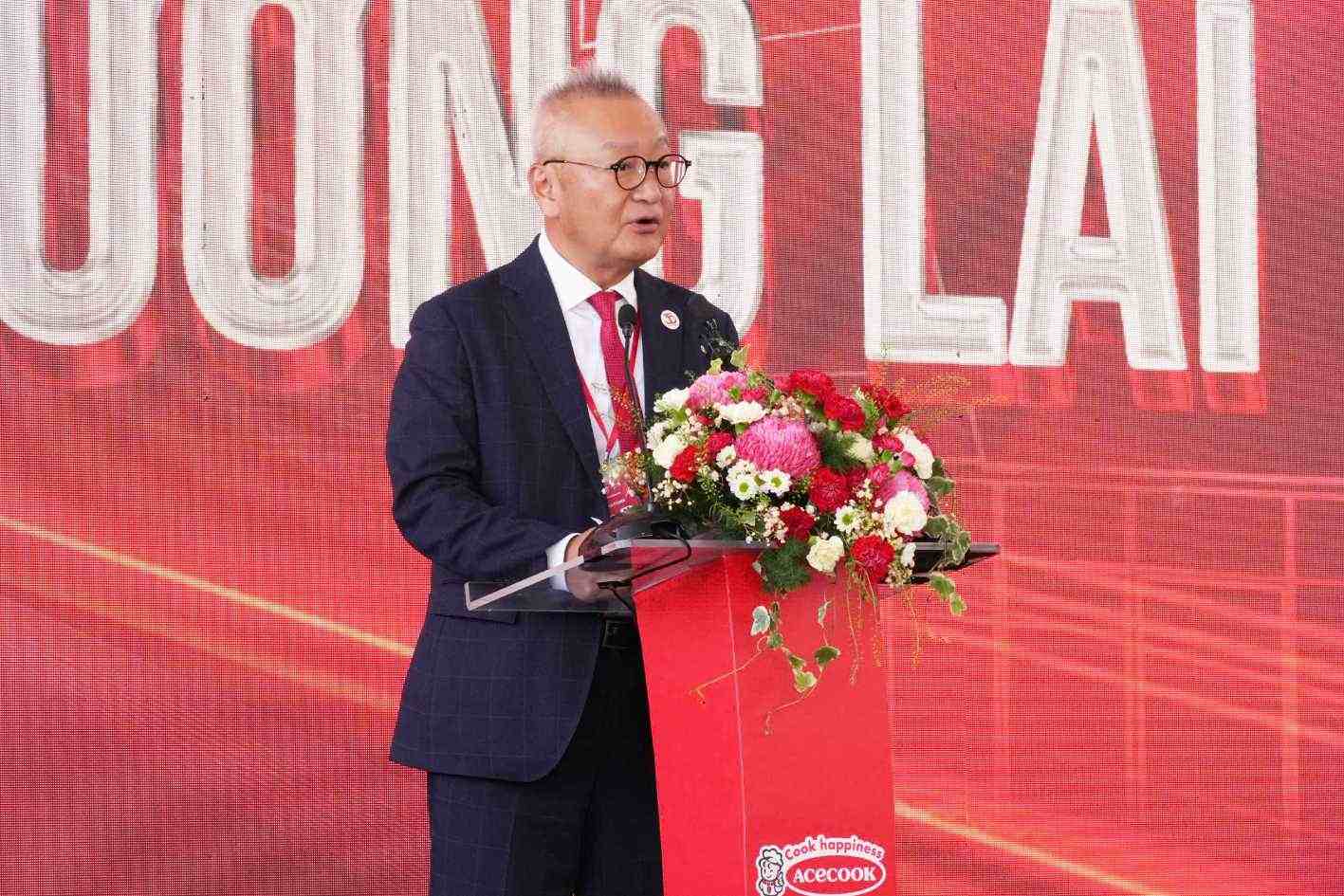 Tổng Giám đốc Công ty Cổ phần Acecook Việt Nam, ông Kaneda Hiroki phát biểu trong buổi lễ khánh thành. Ảnh: Acecook