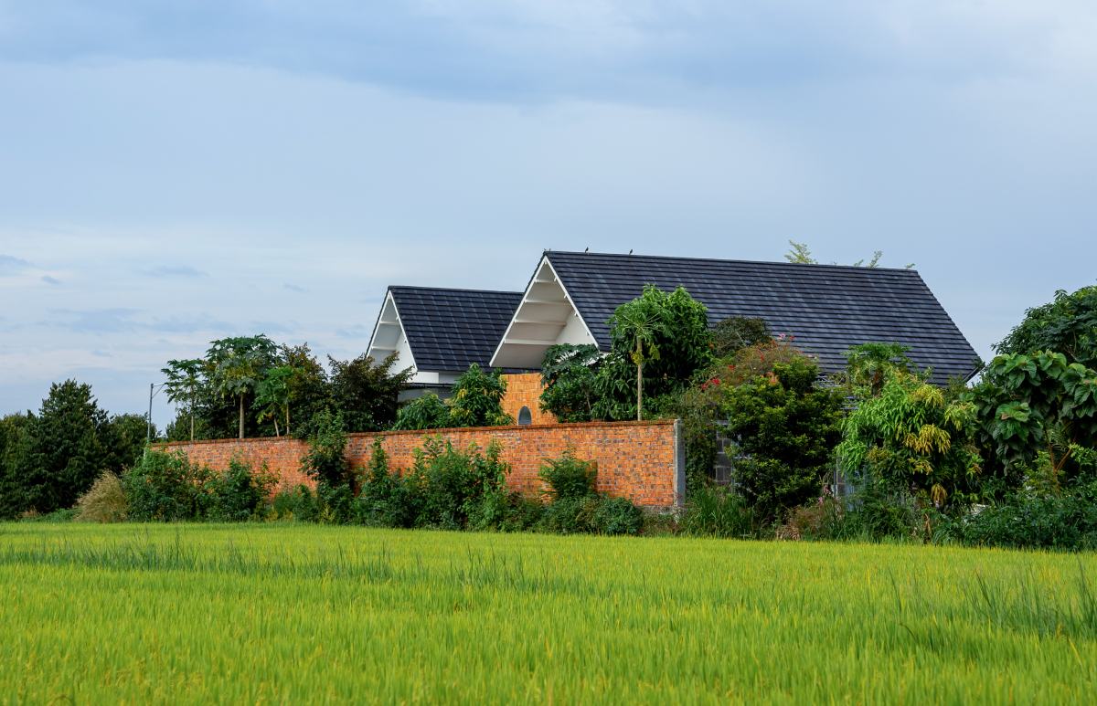 Nằm giữa những cánh đồng lúa rộng mở tại Tây Ninh, công trình được hình thành như một nơi chốn yên bình, hướng đến việc kết nối con người với cảnh quan nông nghiệp xung quanh.