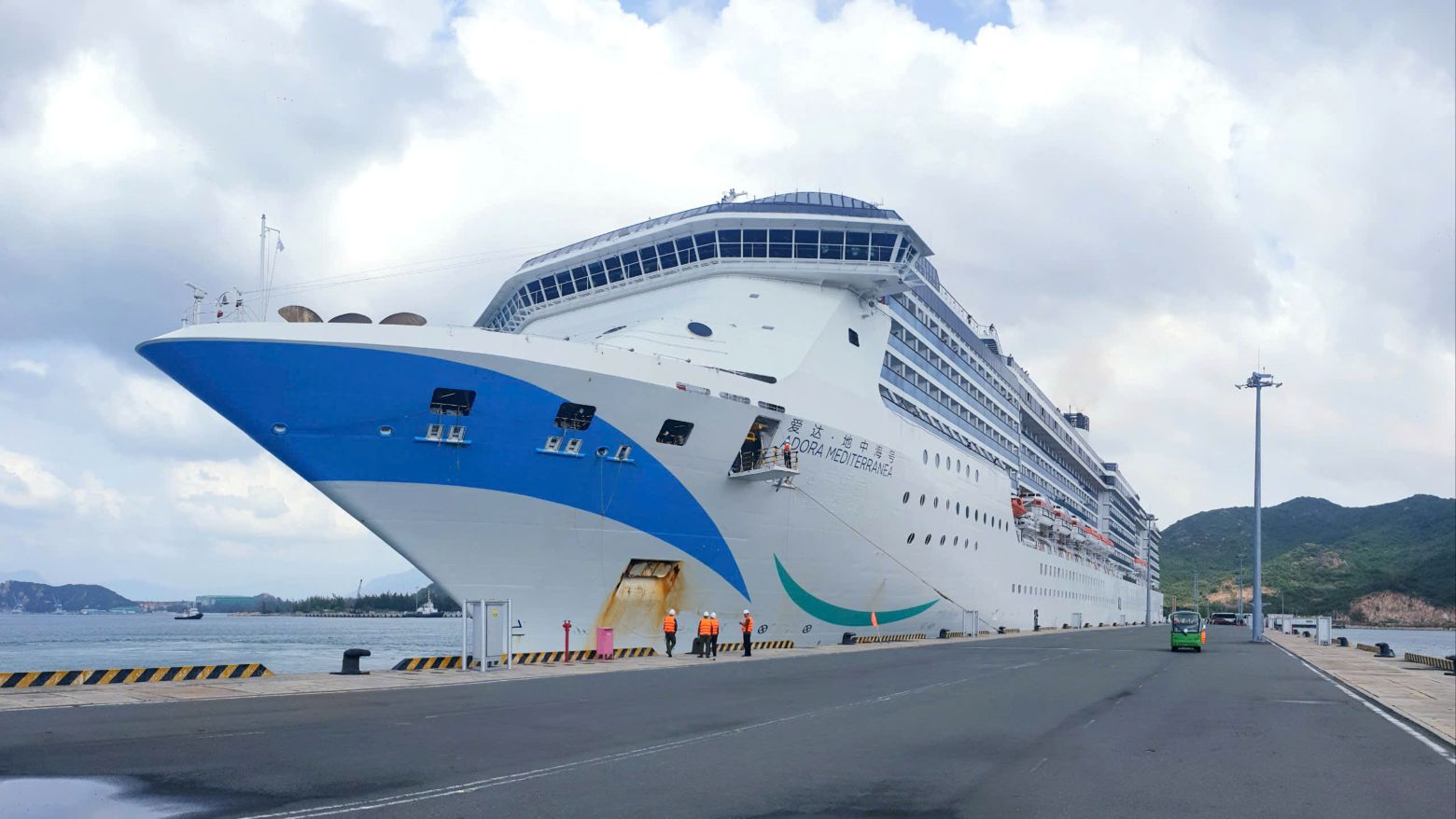 The Adora Mediterranean international cruise ship carrying about 2,200 multinational tourists docked at Cam Ranh International Port. Photo: Nguyen Phat