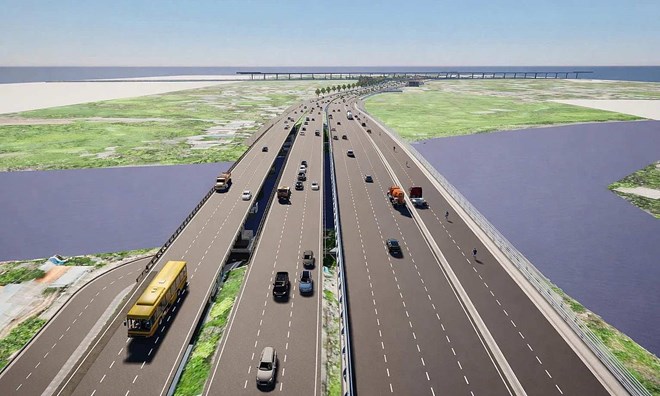 Phối cảnh cầu Bình Điền trên Quốc lộ 1 sau khi xây thêm cầu mới 6 làn xe bên phải. Ảnh: Sở Xây dựng TPHCM