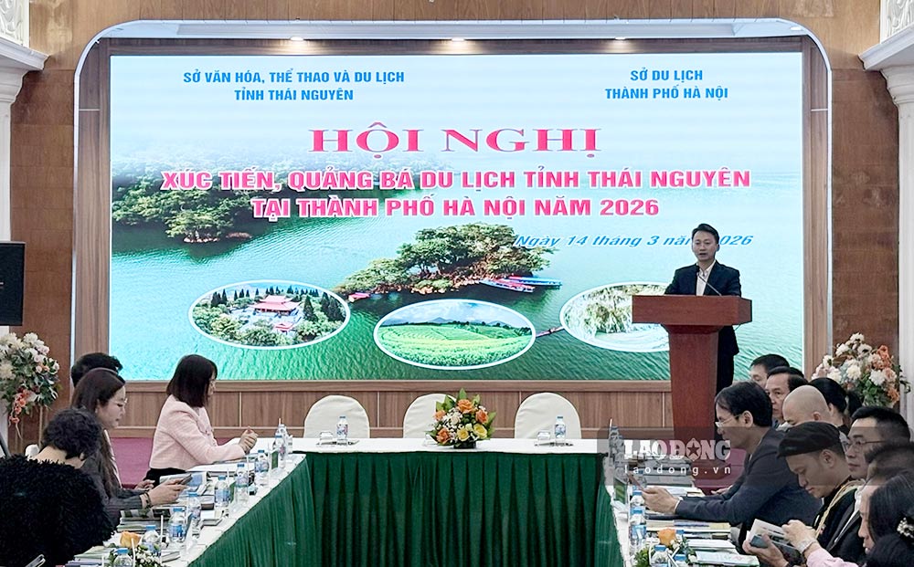 Ông Trần Trung Hiếu, Phó Giám đốc Sở Du lịch Hà Nội, chia sẻ tại hội nghị. Ảnh: Phạm Huyền