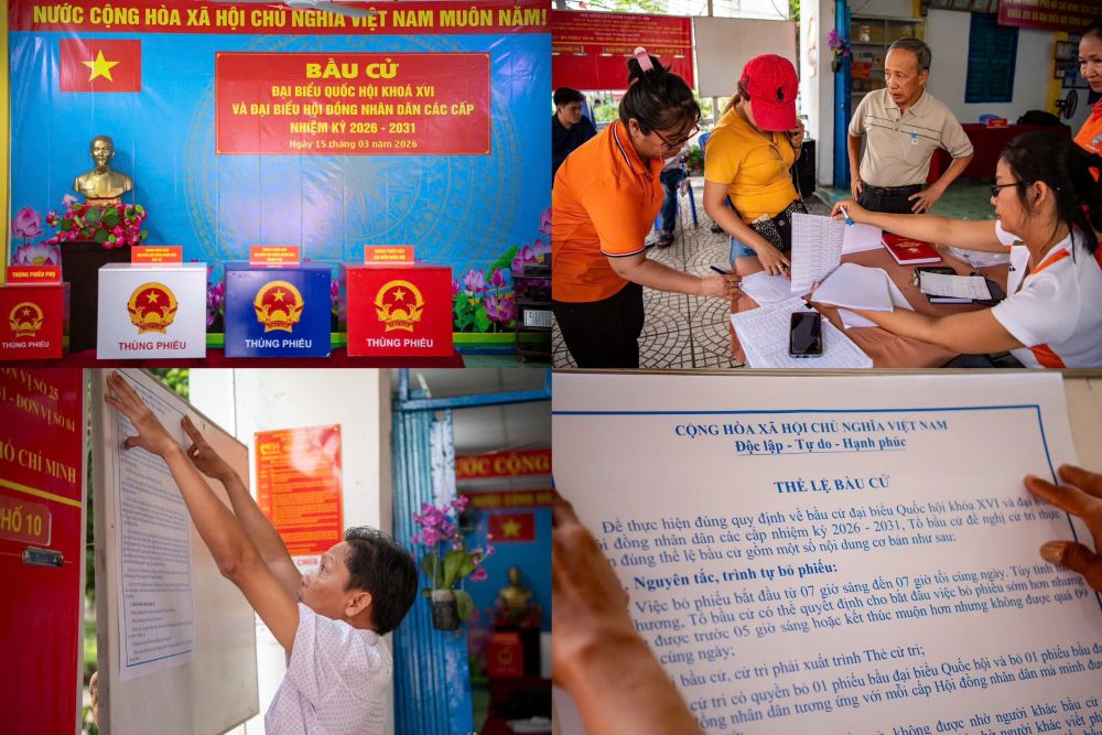 Công tác chuẩn bị hậu cần tại điểm bầu cử phường Bình Quới đã hoàn tất, mọi phương án từ phân luồng đến hướng dẫn cử tri đều được rà soát kỹ lưỡng trước giờ G. Ảnh: Anh Tú