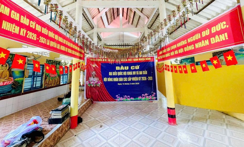 Một điểm bỏ phiếu trên địa bàn xã Tài Văn (TP Cần Thơ) được bố trí phục vụ cử tri tham gia bầu cử. Ảnh: Đảng ủy xã Tài Văn.