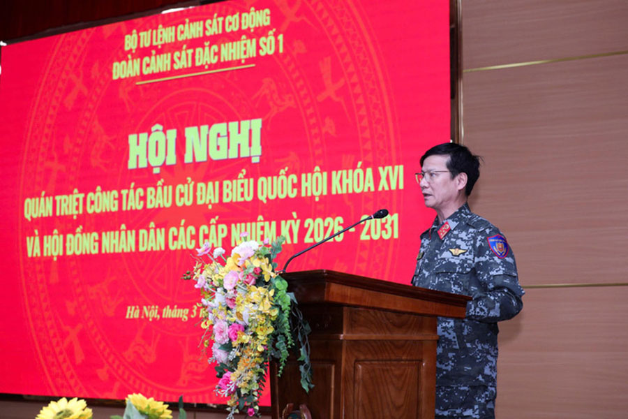 Đại tá Nguyễn Đức Khanh, Trưởng Đoàn Cảnh sát đặc nhiệm số 1 phát biểu. Ảnh: Nguyễn Hằng