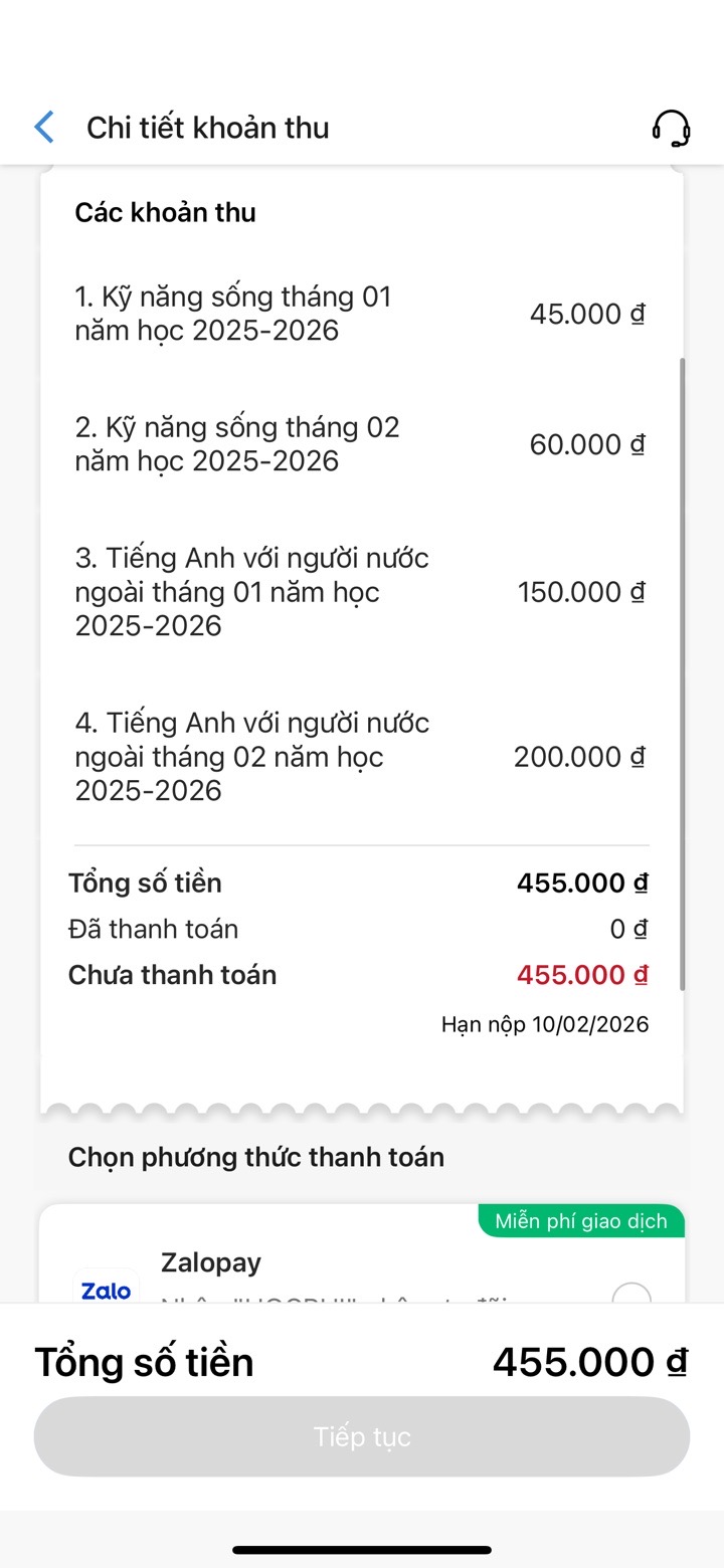 Một số khoản thu học liên kết tại trường THCS Nguyễn Du. Ảnh: Phụ huynh phản ánh