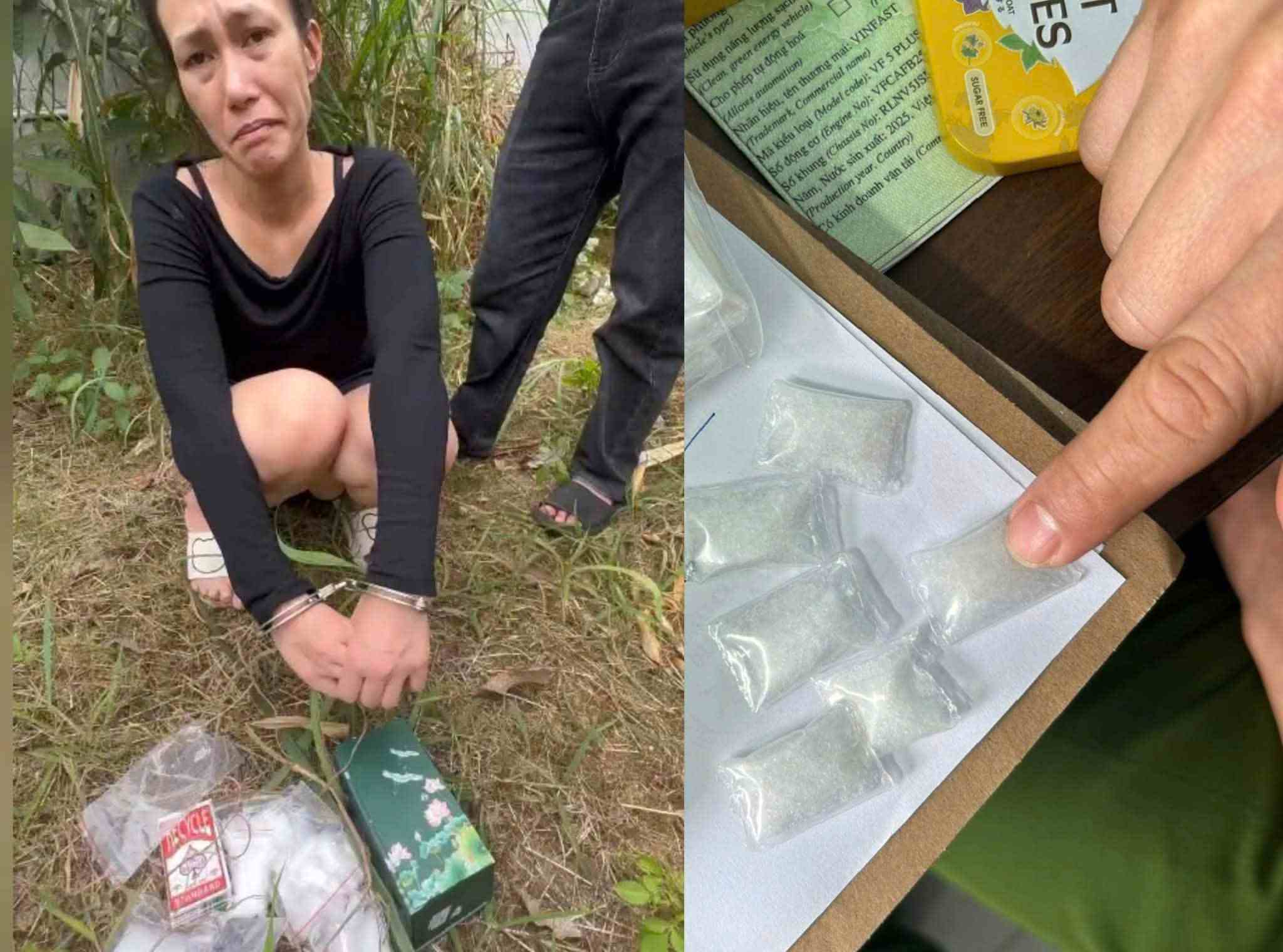 Hà Thị Tuyết bị bắt khi đang tàng trữ 100 túi ni lông chứa ma túy, tổng trọng lượng gần 100 gram. Ảnh: Công an cung cấp