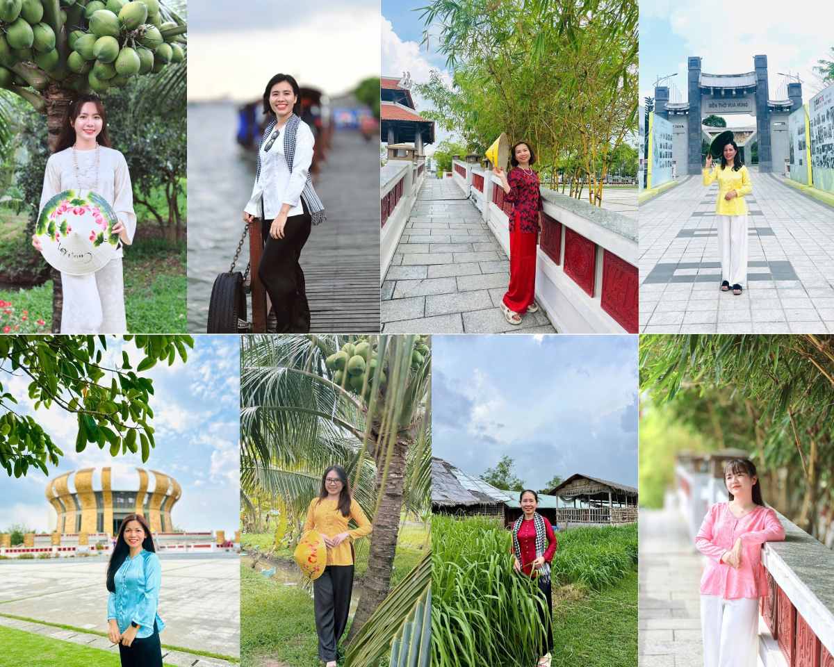 Photos in ao dai costumes participating in the photo contest organized by the Trade Union. Photo: CDIC