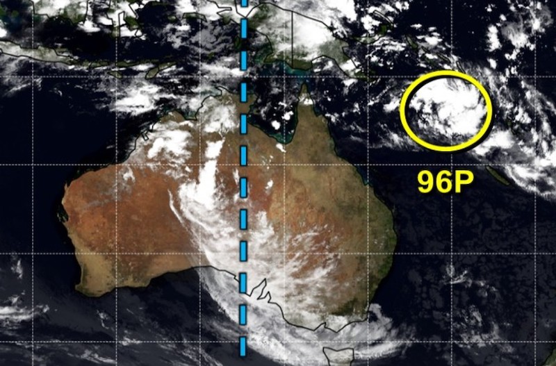 Forecast low pressure 96P is likely to strengthen and head towards mainland Australia. Photo: JTWC