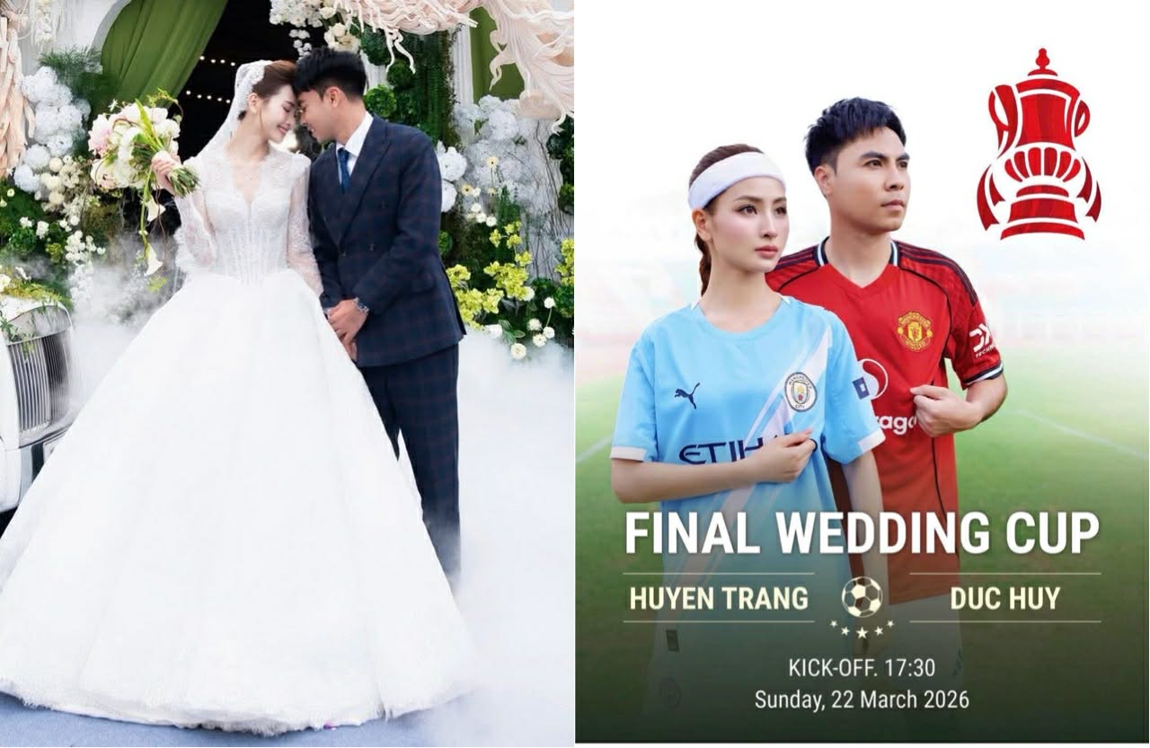 미드필더 득후이와 MC 후옌짱이 22일 하노이에서 결혼식을 올렸습니다. 3. 사진: NVCC
