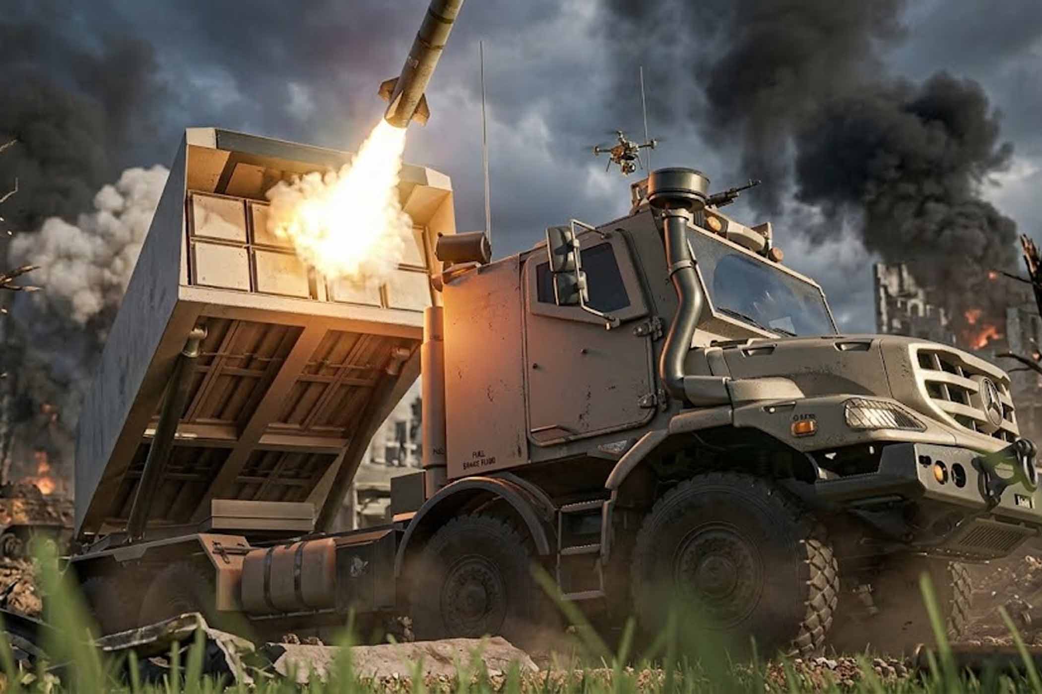 Simulation image of the FLP-T 150 long-range missile launch system in operation. AI graphics: Cat Tien