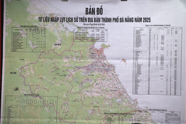 Bản đồ tư liệu ngập lụt lịch sử trên địa bàn TP Đà Nẵng năm 2025. Ảnh: Nguyễn Linh
