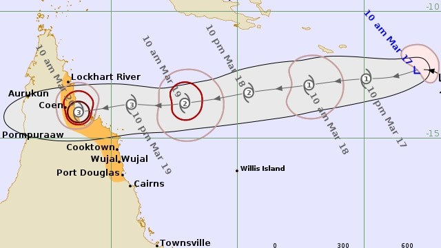 Forecast of the path and affected area of the tropical depression becoming Typhoon Narelle, making landfall in Australia at the weekend. Photo: BOM