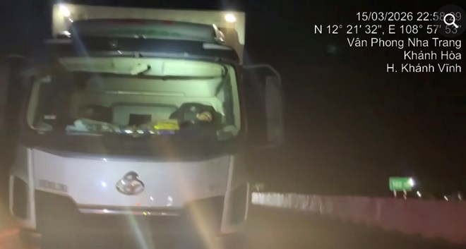 交通警察は、高速道路の緊急停止帯で寝るために停車した郵便配達車の運転手を処罰しました。写真:交通警察局