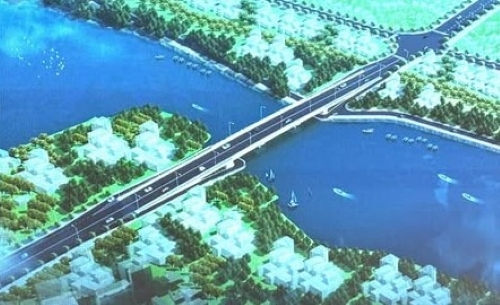 An Lao commune directs traffic to ensure traffic safety to serve the construction of the Vang 1 bridge investment project across the Da Do River. Project perspective photo