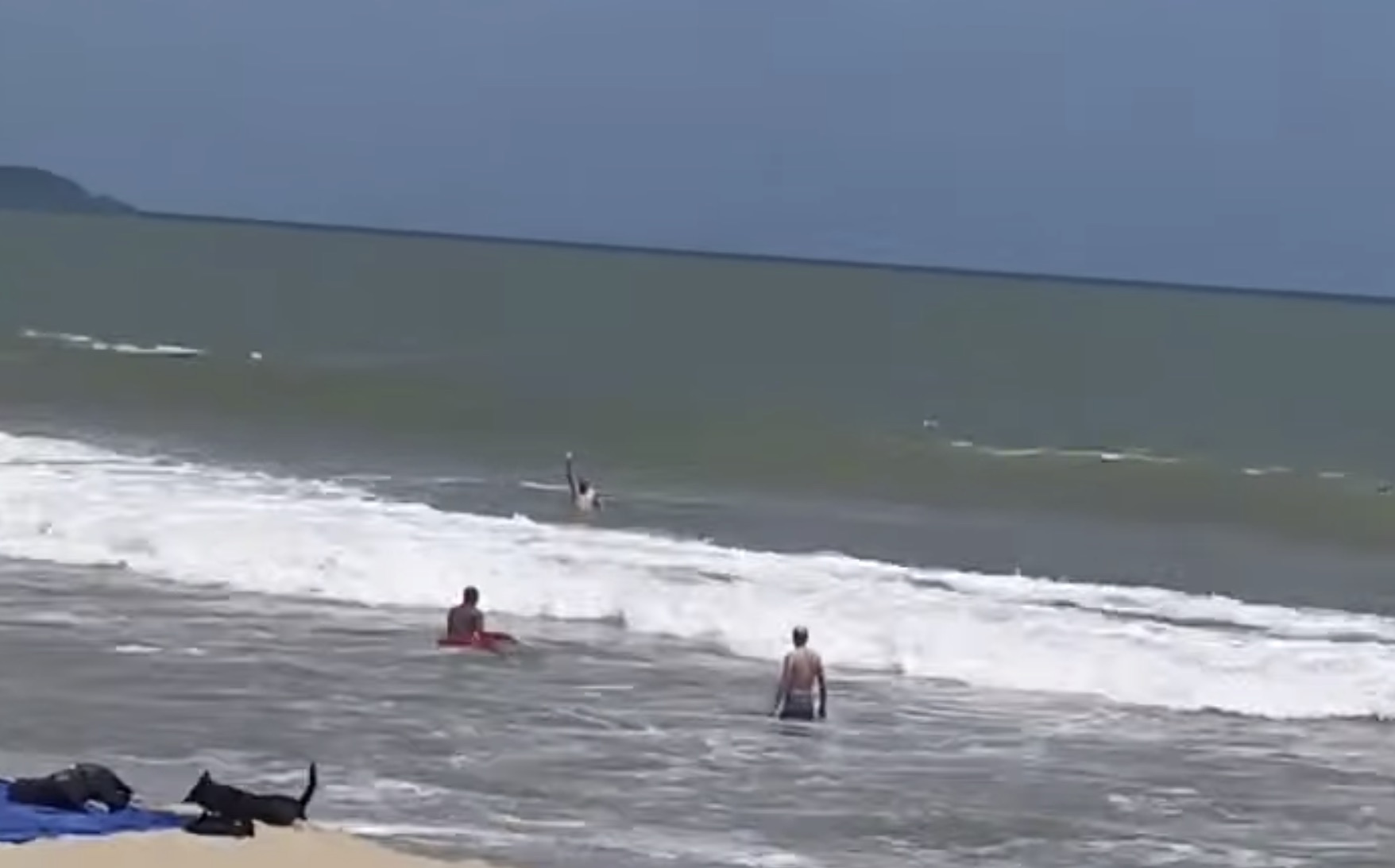 Rescue forces have just rescued a tourist swept away by waves at Nha Trang beach. Photo: Huu Long