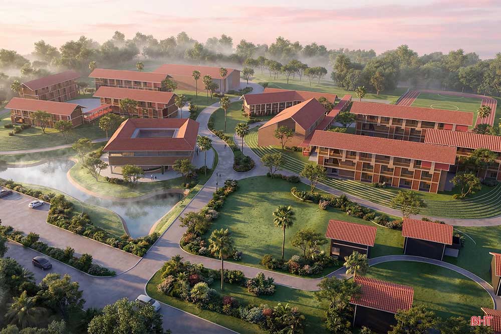 Phối cảnh 3D Trường Phổ thông nội trú liên cấp TH&THCS Sơn Hồng (Hà Tĩnh). Ảnh: BHT