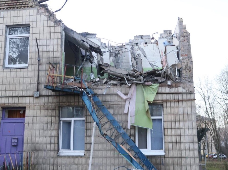 A building destroyed in a drone attack in Kiev, Ukraine. Photo: Xinhua