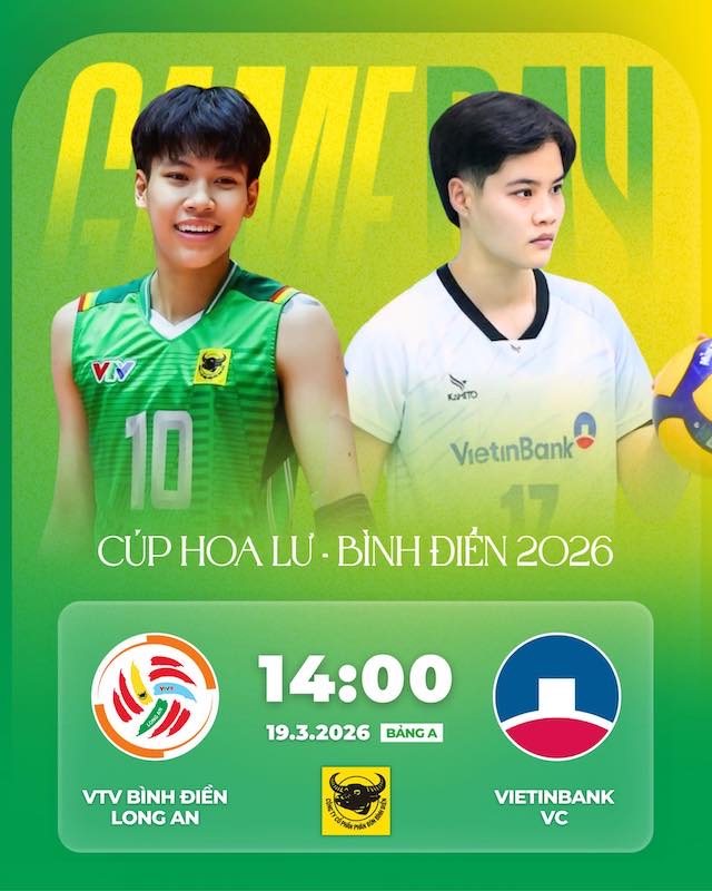 VTV Bình Điền Long An đối đầu Vietinbank tại Cúp Hoa Lư 2026. Ảnh: VTVBĐLA