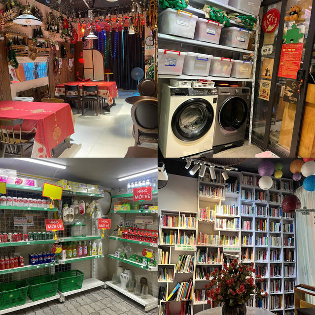 Các mô hình: nhà hàng, giặt là, siêu thị, hiệu sách,... trong dự án VAPs. Ảnh: Ngọc Mai