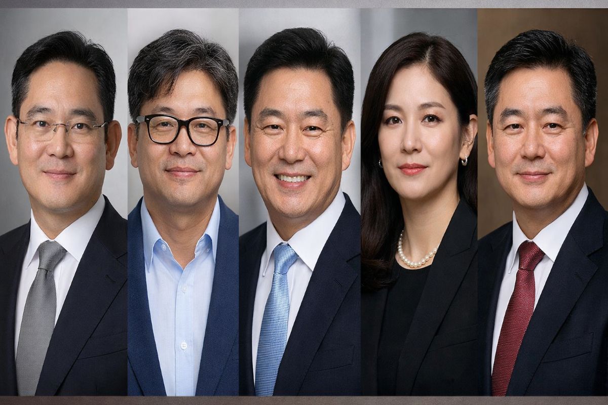 Portraits of the 5 richest Korean billionaires (From left to right: Jay Y. Lee, Chung Yong-ji, Seo Jung-jin, Lee Seo-hyun and Cho Jung-ho). Graphics: Minh Huy