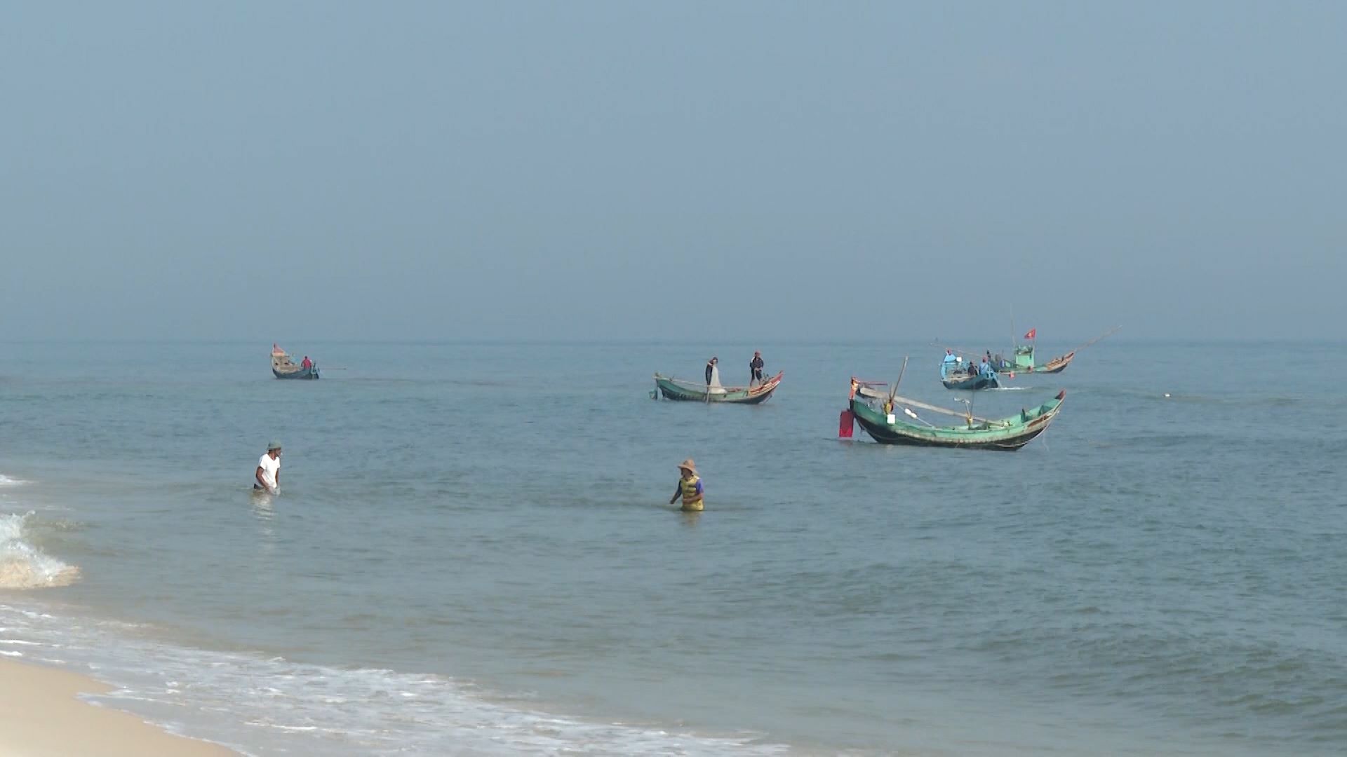 Fishermen in the coastal area of Ninh Chau commune go to sea to exploit sea shrimp paste. Photo: Thanh Trung