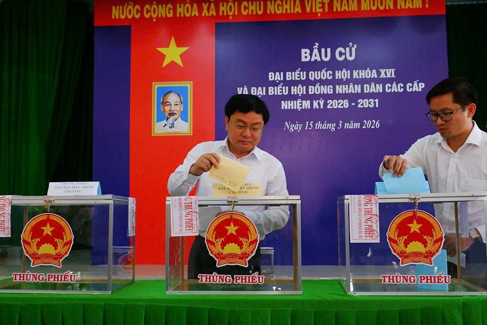 A polling station in Long An ward, Tay Ninh province on the morning of March 15. Photo: Thanh Vu