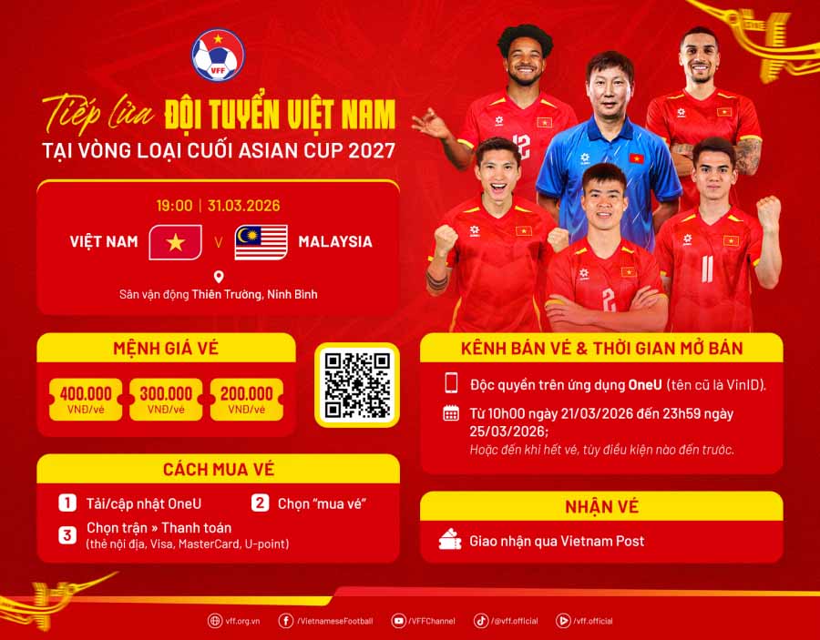 Information on ticket issuance for the match between Vietnam and Malaysia in the final qualifying round of the 2027 Asian Cup. Photo: VFF