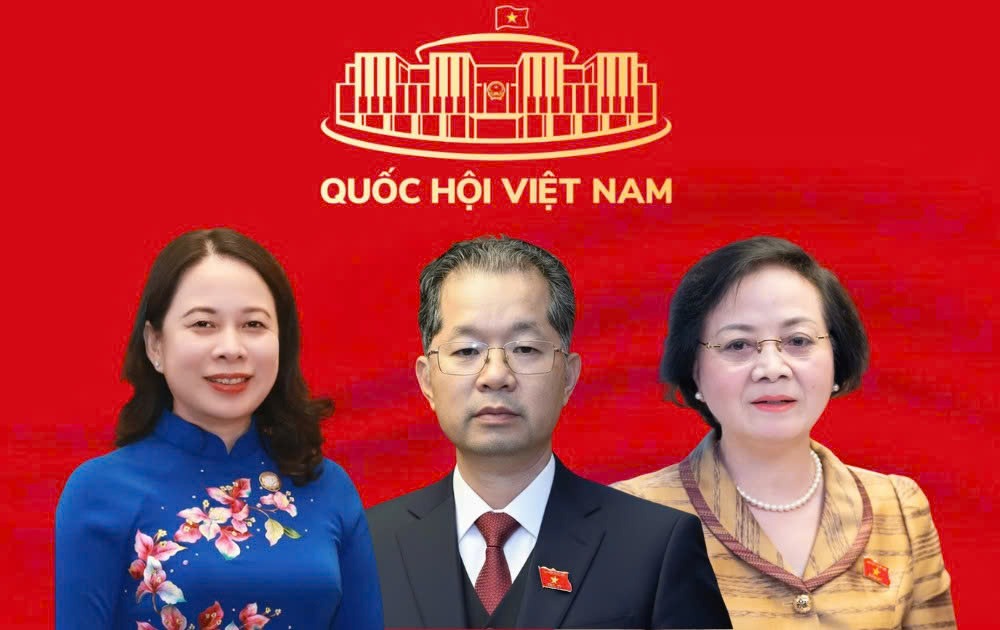 Members of the Secretariat (from left to right): Vice President Vo Thi Anh Xuan, Chief Justice of the Supreme People's Court Nguyen Van Quang, Deputy Prime Minister Pham Thi Thanh Tra elected as National Assembly Deputies of the XVI term. Photo: Dinh Truong