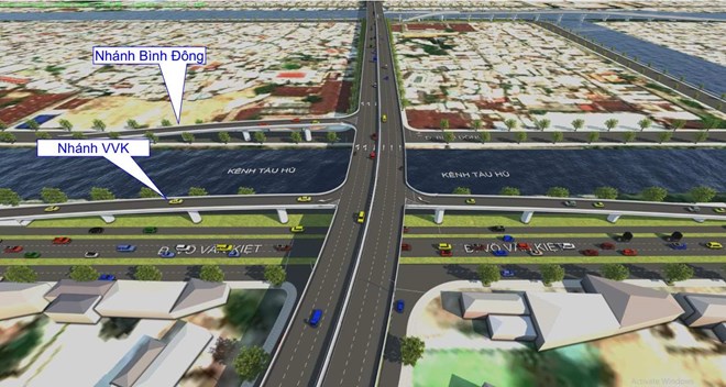 Perspective of Binh Tien bridge and road going over Vo Van Kiet street, Tau Hu canal, Binh Dong street. Photo: Ho Chi Minh City Department of Construction