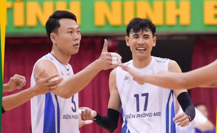 Biên Phòng khép lại vòng bảng giải bóng chuyền Cúp Hoa Lư với 2 trận toàn thắng. Ảnh: VFV