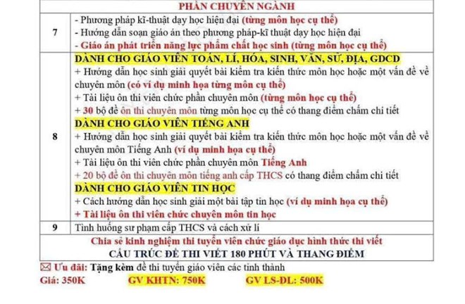 Một trang mạng xã hội rao bán bộ tài liệu ôn thi viên chức, Sở GDĐT đề nghị Công an xác minh, xử lý theo quy định. Ảnh: Công Sáng