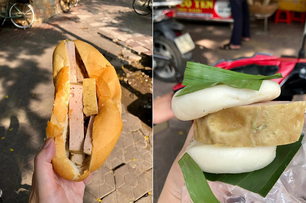 Thực khách thường mua xôi nén, bánh mì, bánh giày kẹp giò, chả... ở quán cô Yến. Ảnh: Mai Trang