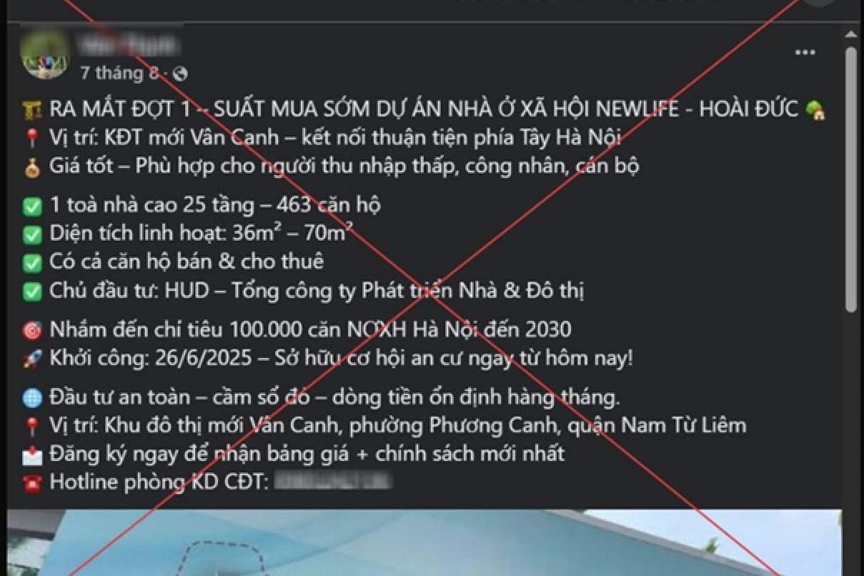 Nội dung đăng tải sai sự thật về dự án nhà ở xã hội trên mạng xã hội. Ảnh: Công an TP Hà Nội 
