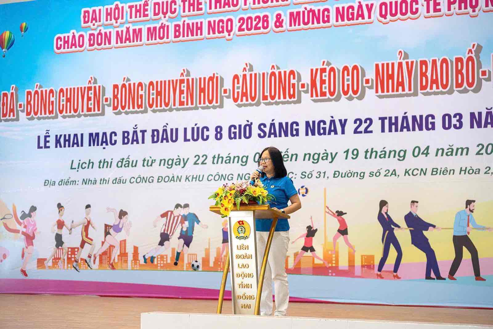 Đại diện Ban giám đốc Công ty TNHH Saitex International Đồng Nai phát biểu tại lễ khai mạc. Ảnh: Công ty Saitex