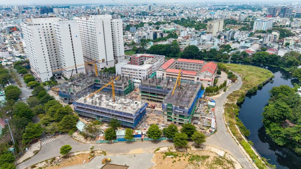 Toàn cảnh dự án nhà ở xã hội tại số 4 Phan Chu Trinh với 3 khối chung cư B1, B2, B3 cao 20 tầng