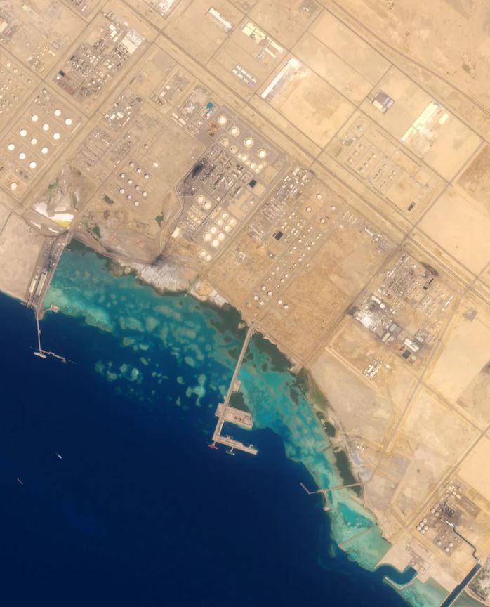 Khu vực cảng Yanbu, Saudi Arabia, ngày 14.3.2026. Nguồn: Copernicus Sentinel 2026