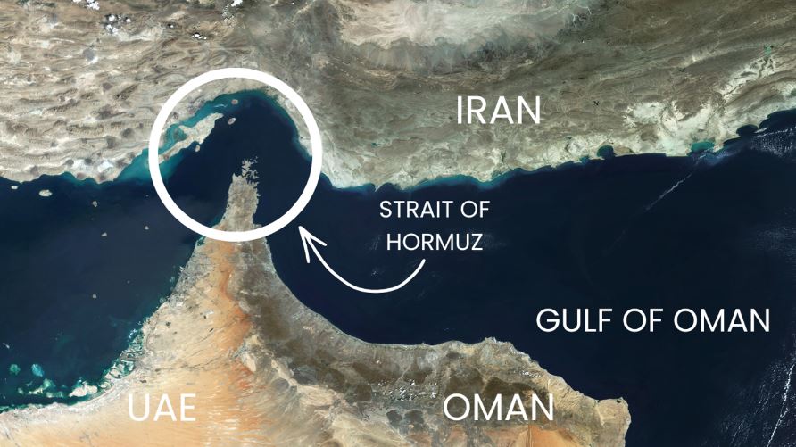 Maritime tracking data reveals how Indian ships passed through the Strait of Hormuz by approaching the Iranian coast. Photo: NASA/ Copernicus Sentinel Data