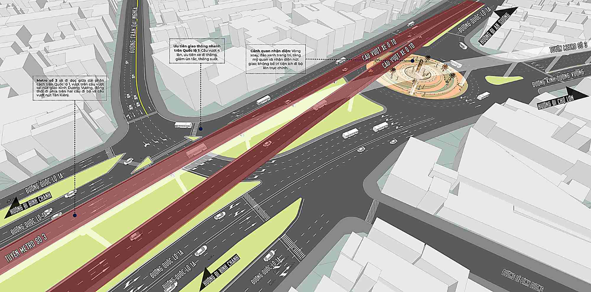 Phối cảnh cầu vượt nút giao với đường Kinh Dương Vương. Ảnh: Sở Xây dựng TPHCM